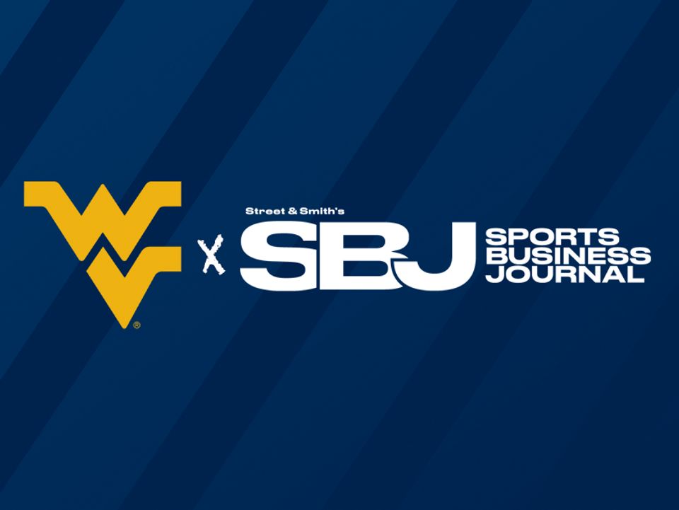 
              Graphic with dark blue background has gold WV Flying logo and white Sports Business Journal logo side by side.
            