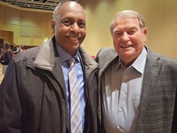 Dana Brooks and Don Nehlen after the lecture